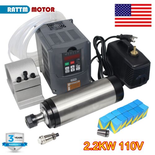 ◤US◢  2.2KW Water cooling spindle motor 110V+2.2KW Inverter VFD 110V+Pump+Collet