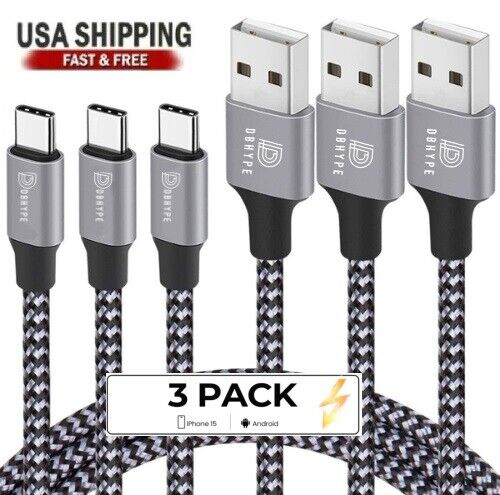 3Pack Braided USB C Type-C Fast Charging Data SYNC Charger Cable Cord 3/6/10FT