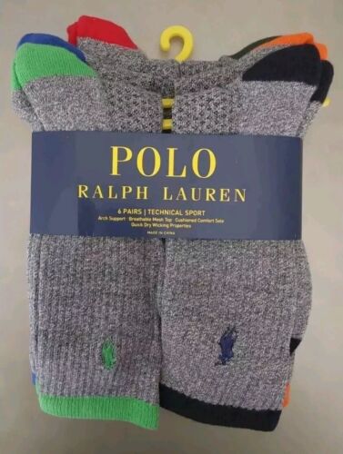 Ralph Lauren Mens Technical Support Cushioned Crew Socks Multicolored Sz 10-13