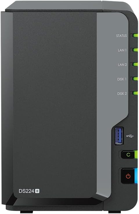 Synology DiskStation DS224+ NAS Server with Celeron 2.0GHz CPU, 6GB Memory, 4TB SSD Storage, 2 x 1GbE LAN Ports, DSM Operating System