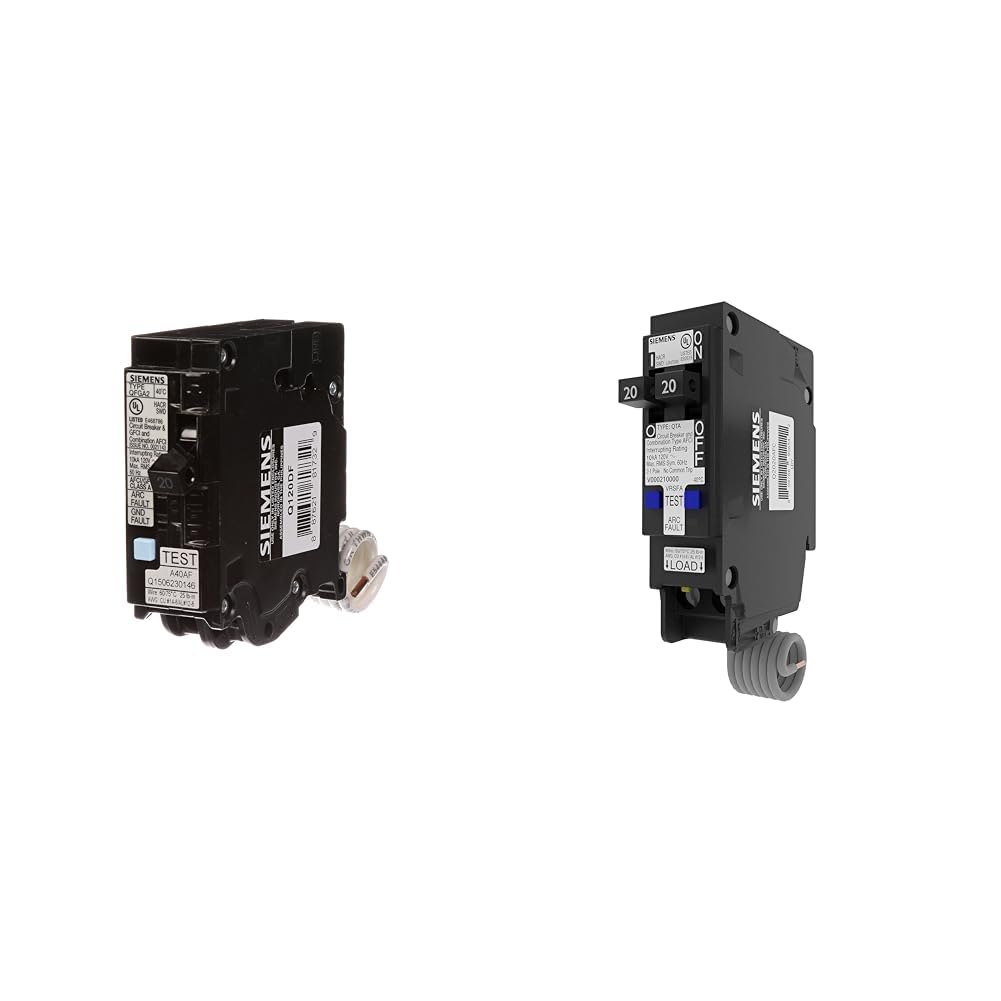 Siemens Q120DF 20-Amp Afci/Gfci Dual Function Circuit Breaker, Plug on Load Center Style, Black & Q2020AFCP 20A 120V 1-Pole Tandem AFCI Type QTA Circuit Breaker, Black