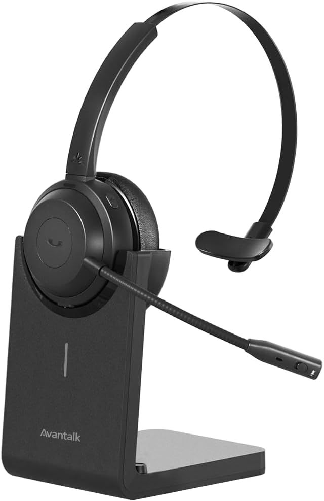 Alto Solo – Wireless Headset with Mic for Work with Qualcomm Bluetooth Solution, CVC Noise-Canceling for PC, Computer & Laptop, Charging Stand, Mute Button, Wired Headphones Option