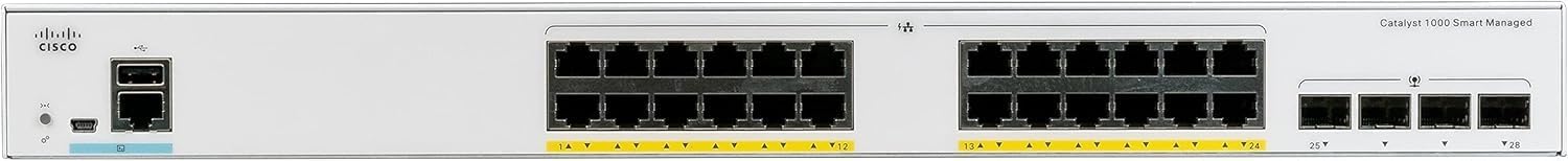 Cisco Catalyst 1000-24T-4X-L Network Switch, 24 Gigabit Ethernet Ports, 4 10G SFP+ Uplink Ports, Fanless Operation, Enhanced Limited (C1000-24T-4X-L)