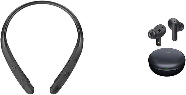 LG TONE Wireless Stereo Headset with Retractable Earbuds NP3 with True Wireless Bluetooth Earbuds FP5 – Active Noise Cancelling, Black