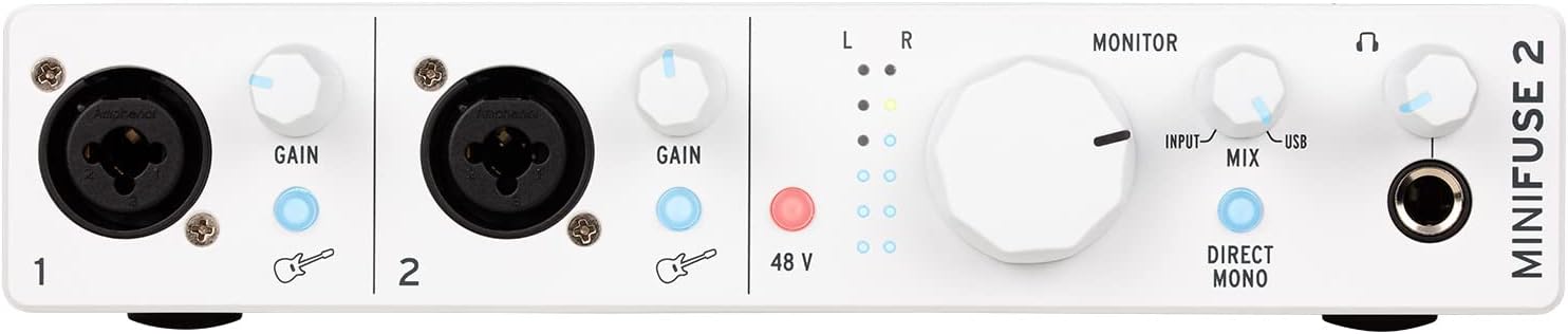 Arturia – MiniFuse 2 – Compact USB Audio & MIDI Interface with Creative Software for Recording, Production, Podcasting, Guitar – White