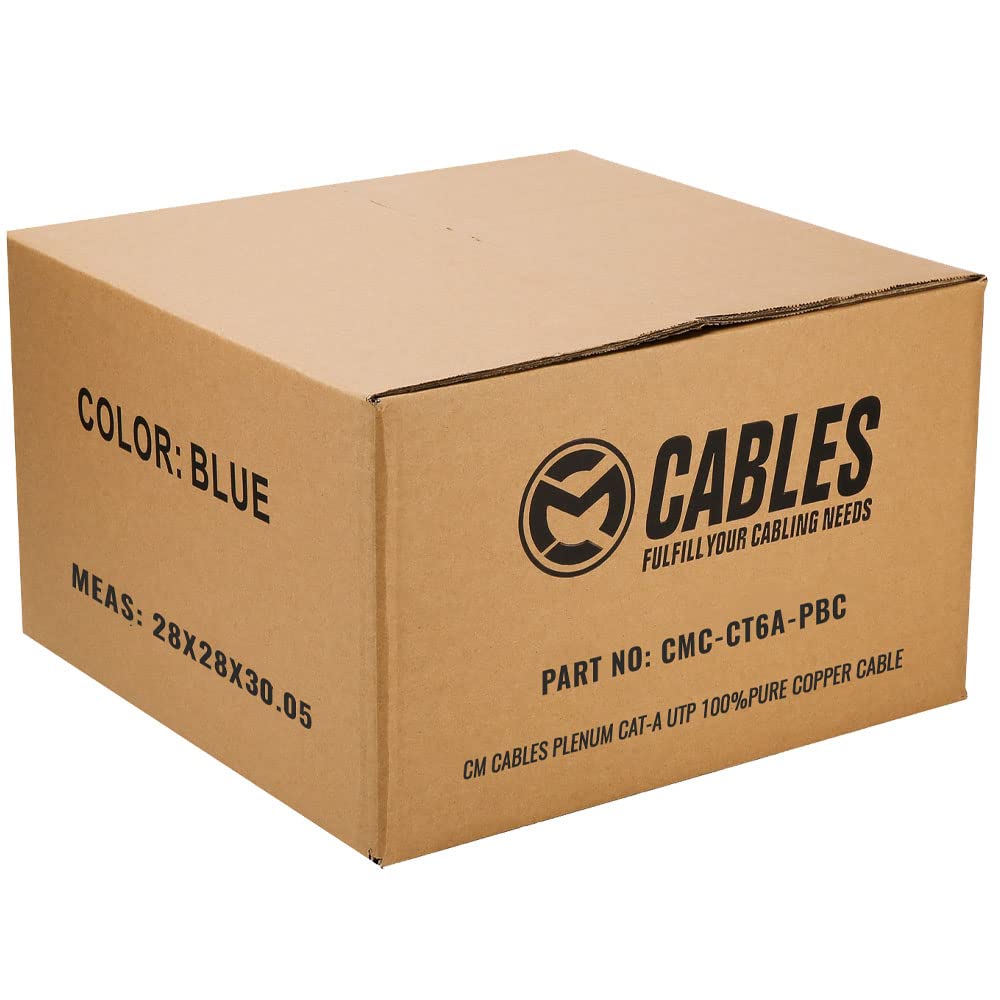 Cat6A Plenum 500ft Solid Bare Copper 23 AWG CMP Rated | Fluke Test Analyzed | Best Data Transfer Rate Bulk Ethernet Cable Blue