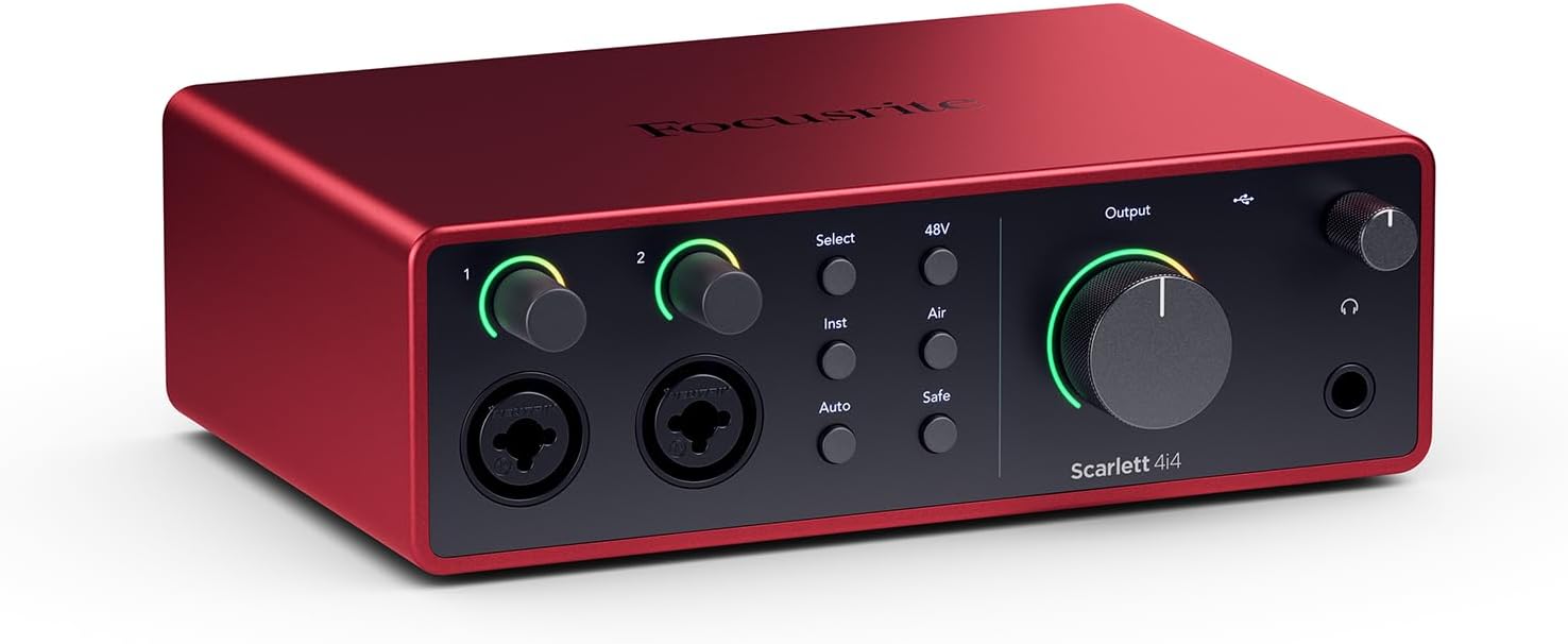 Focusrite Scarlett 4i4 4th Gen USB Audio Interface, for Musicians, Songwriters, Guitarists, Content Creators — High-Fidelity, Studio Quality Recording, and All the Software You Need to Record