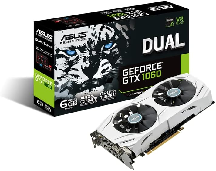 ASUS GeForce GTX 1060 6GB Dual-Fan OC Edition VR Ready Dual HDMI DP 1.4 Gaming Graphics Card (DUAL-GTX1060-O6G) (Renewed)