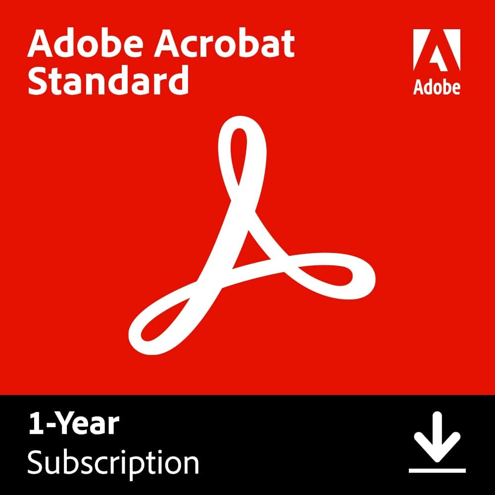 Adobe Acrobat Standard | 12-Month Subscription with Auto-Renewal | PDF Software | Convert, Edit, E-Sign, Protect |PC/Mac Download | Activation Required