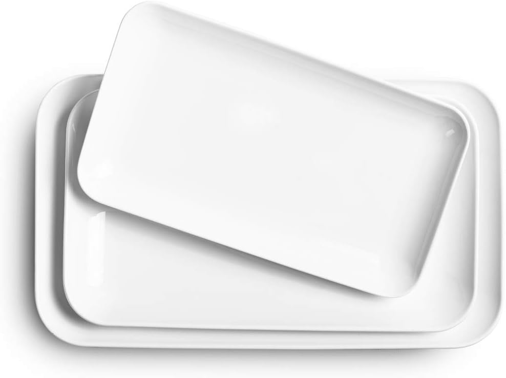 DELLING Large Serving Platter Set 16/14/12inch Large Serving Tray – Rectangular White Serving Trays for Party, Turkey Platter Set of 3, Christmas