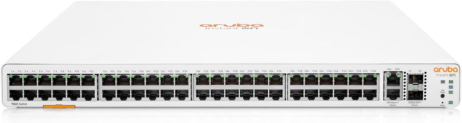 HPE Networking Instant On Switch Series 1960 48-Port Gb Smart-Managed Layer 2+ Ethernet Switch | 48x 1G | 2X 10GBase-T, 2X SFP+ | Stackable | US Cord (JL808A#ABA)