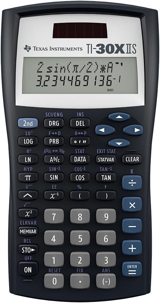 Texas Instruments TI-30XIIS Scientific Calculator, Black with Blue Accents