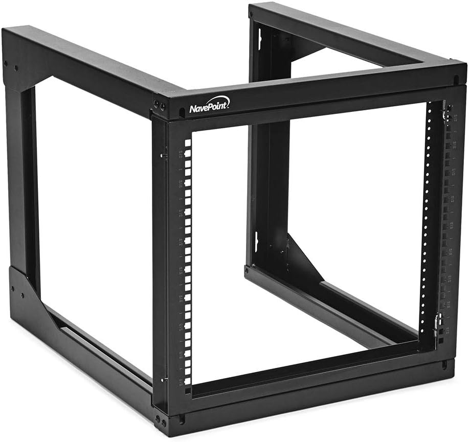 NavePoint 9U Server Rack with Swing Gate – 9U Wall Mount Rack for 19 Inch IT Equipment Open Frame Rack – Network Rack Wall Mount for AV & Server Equipment 24” Deep 9U Rack, Black