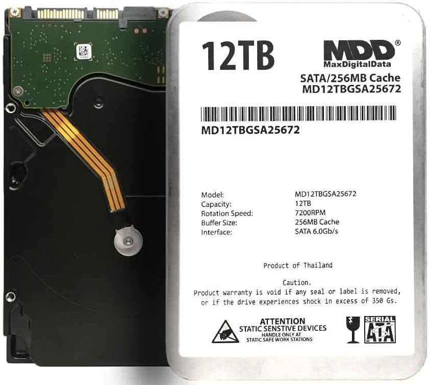 MDD 12TB 7200RPM SATA 6Gb/s 256MB Cache 3.5inch Internal Desktop Hard Drive, MD12TBGSA25672, Mechanical Hard Disk