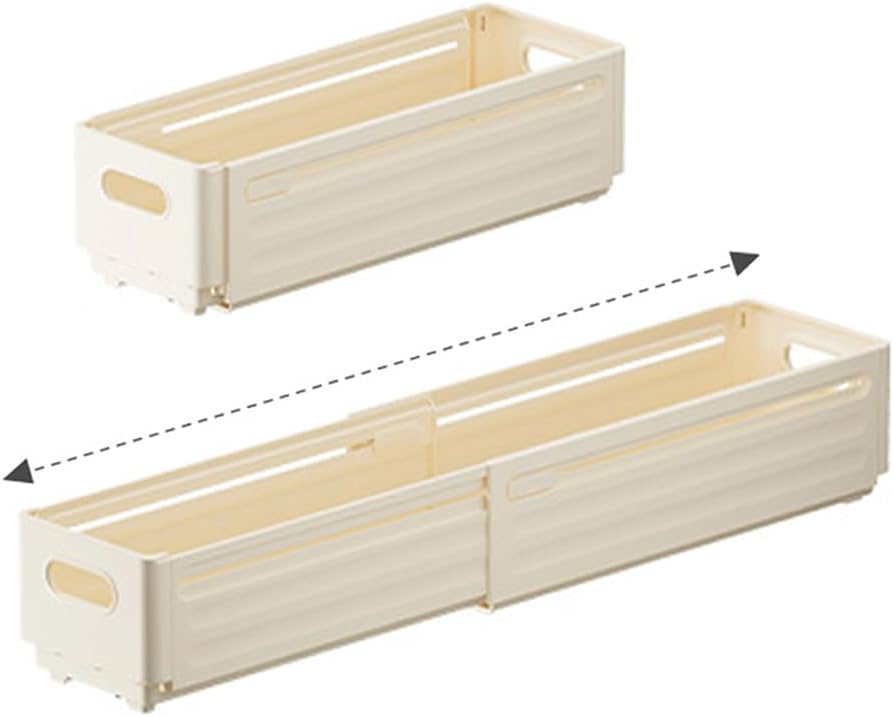 Foldable Storage Bins, 2 Pack Plastic Expandable Boxes for Organizing, Adjustable from 11-18.8″ Drawer Organizers Separators Dividers for Bedroom Kitchen Utensils Tools Closet, Small