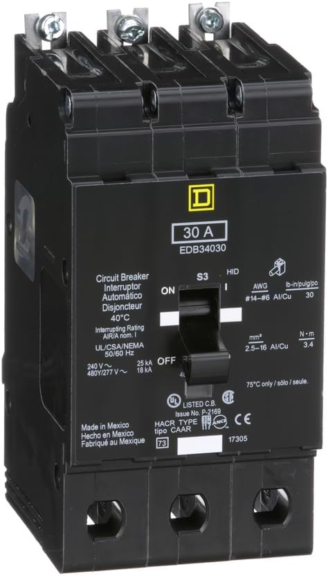 SCHNEIDER ELECTRIC EDB34030 Miniature Circuit Breaker 480Y/277-Volt 30-Amp Electrical Box, Black