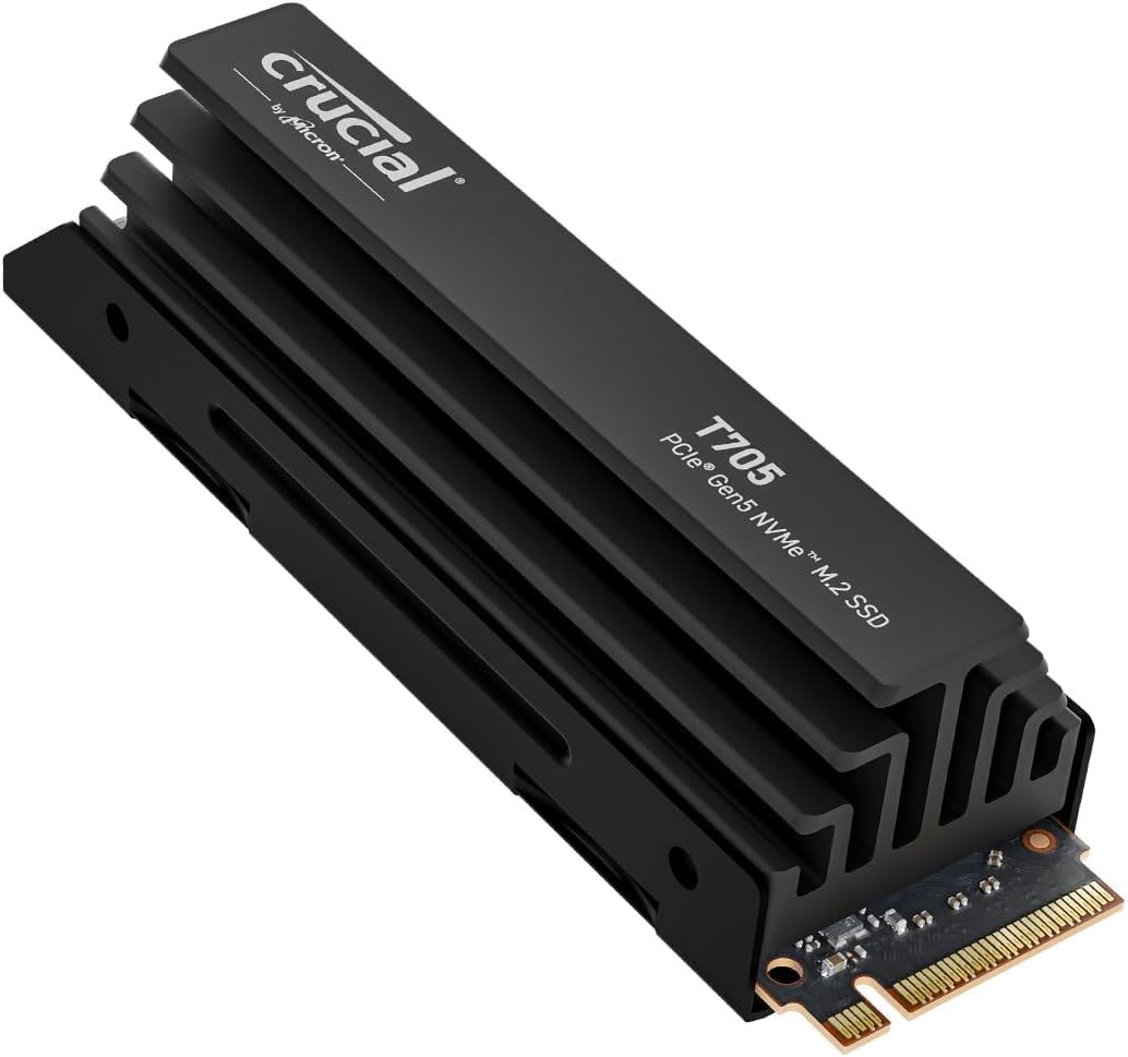 Crucial New 2024 T705 2TB PCIe Gen5 NVMe M.2 SSD with Heatsink – Up to 14,500 MB/s – Game Ready – Internal Solid State Drive (PC) – +1mo Adobe CC – CT2000T705SSD5