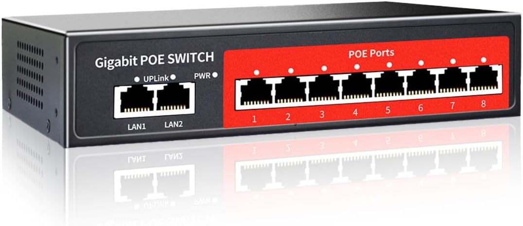 8 Port Gigabit PoE Switch with 2 Gigabit Uplink,802.3af/at Compliant,120W Built-in Power,Unmanaged Metal Plug and Play