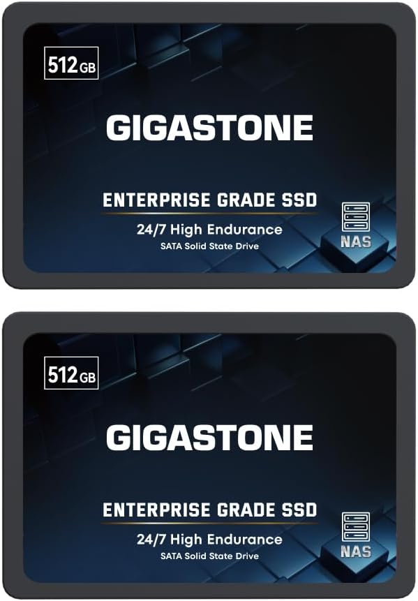 Gigastone Enterprise SSD 512GB NAS SSD Drive Cache (2-Pack) 24/7 Durable TLC High Endurance Business Server Data Center RAID Network Attached Storage 2.5″ SATA Internal Solid State Hard Drives