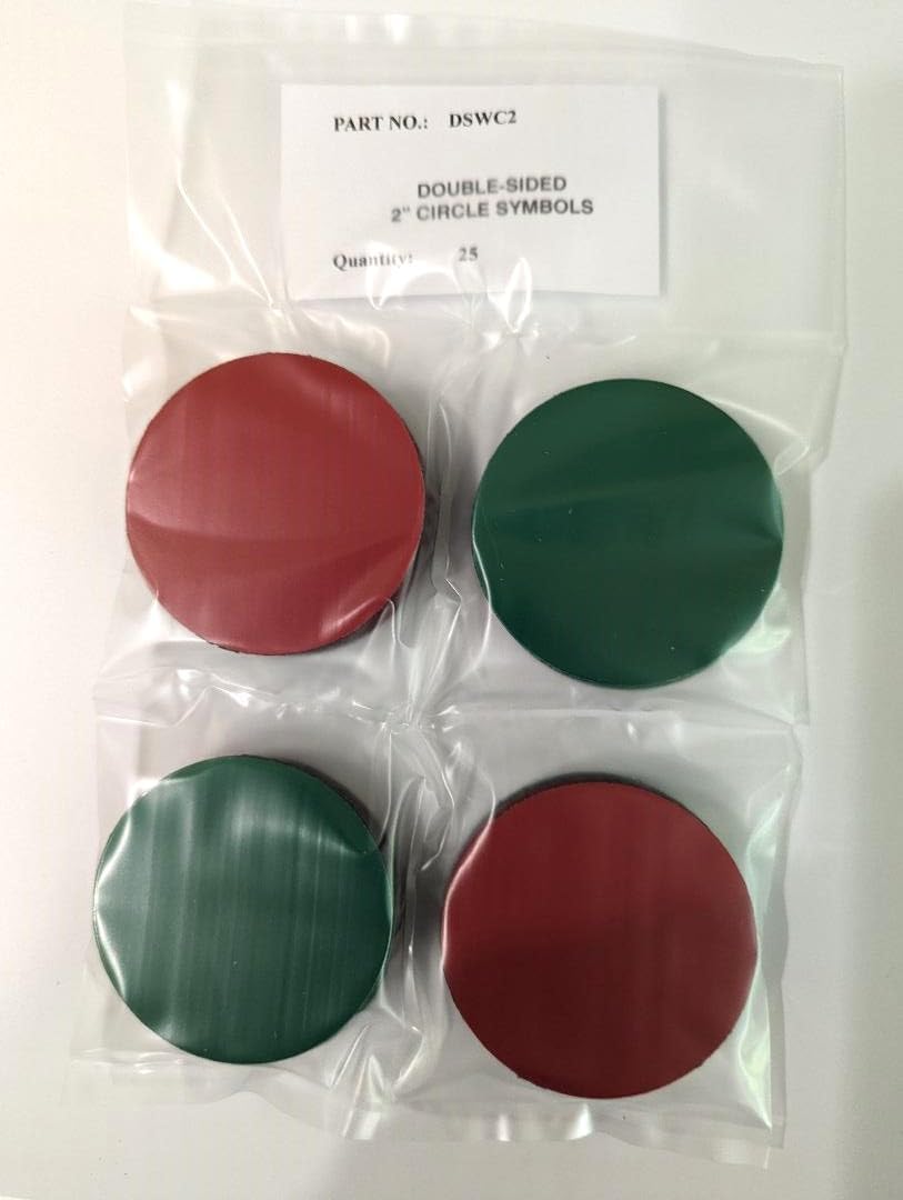 Flip Over Magnetic Double-Sided Symbols (Circle) 2″ Symbol Colors: Medium Green on one Side, Red on The Other Side 25 Magnets in a Package. Produced and Sold by Data Control Inc