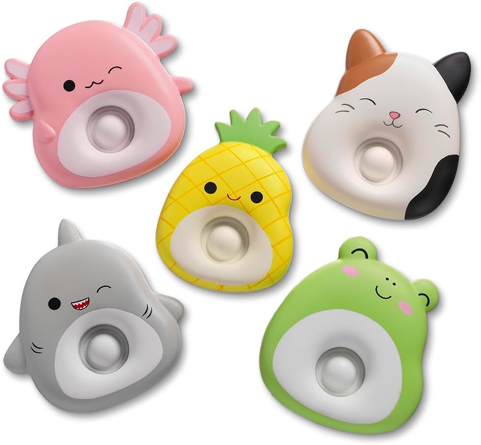 Squishmallows Slow Rise Squishy Cloud Pop 5 Pack -Featuring Cam The Cat, Maui The Pineapple,Gordon The Shark,Archie The Axolotyl & Wendy The Frog,Stress-Sensory Toys, Great Party Favors (5 Pack Set)