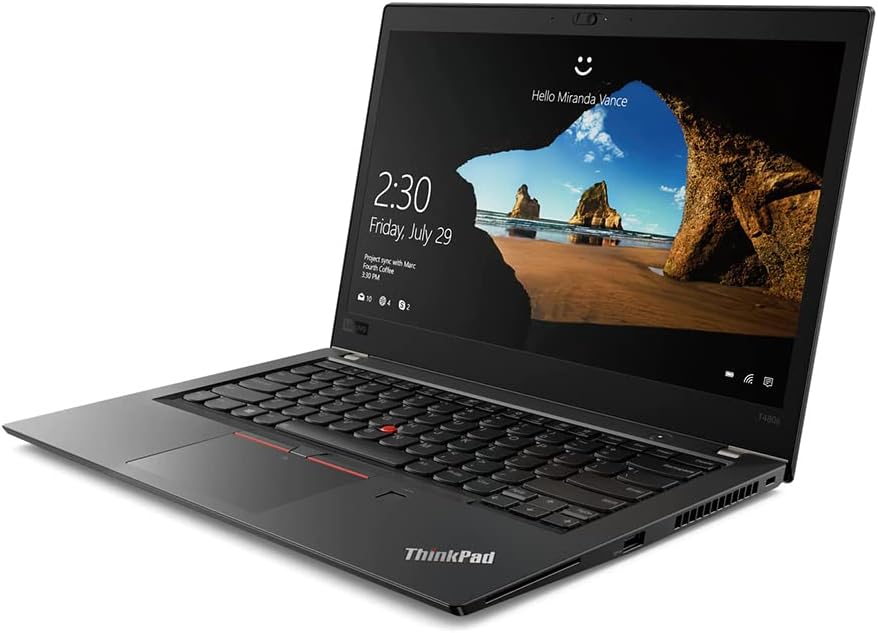 LENOVO ThinkPad T480S 14″” FHD, Core i7-8550U 1.8GHz, 16GB RAM, 500GB M.2-NVMe, Windows 11 Pro 64Bit, CAM, No Touch,, Black (Renewed)