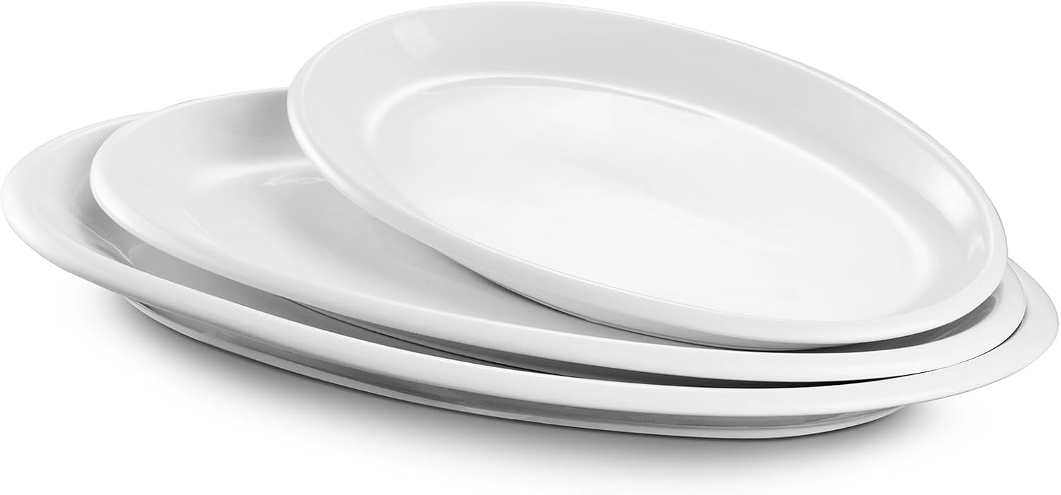 DOWAN Large Serving Platter, 16″/14″/12″ Oval Platters Oven Safe, White Serving Plates for Wedding Decor, Ceramic Serving Dish for Entertaining Food, Set of 3