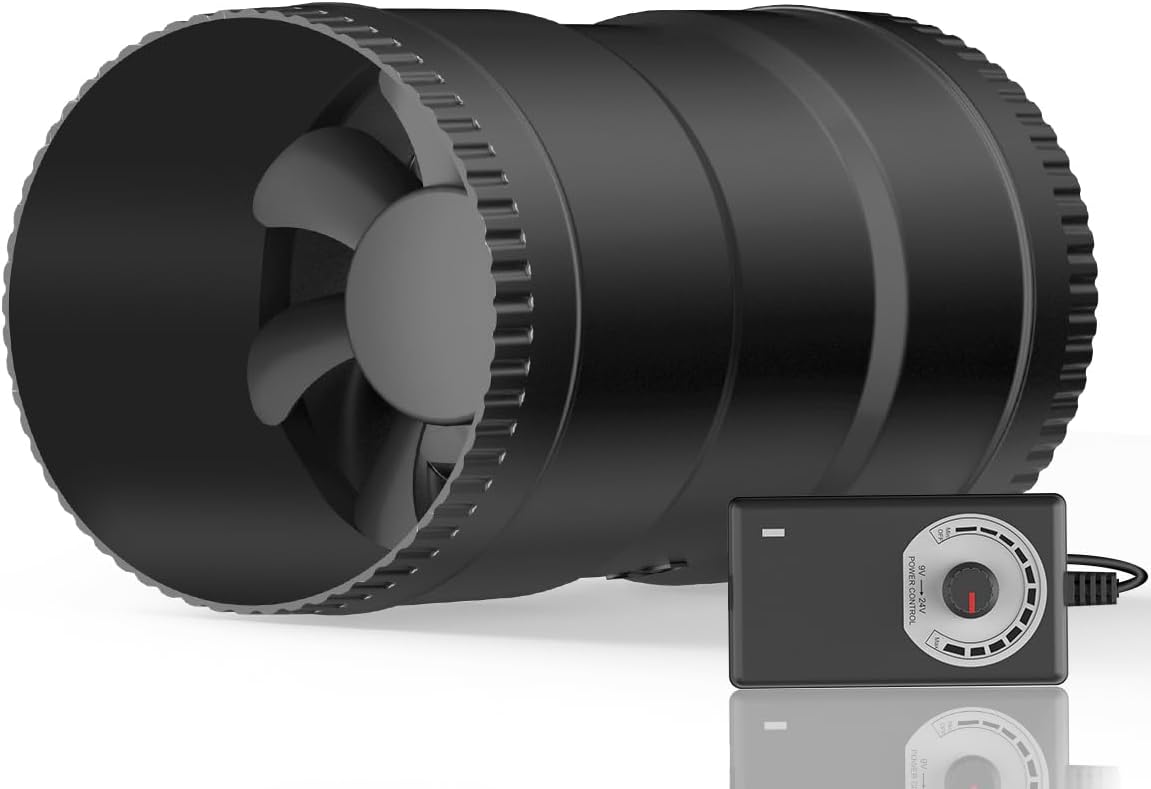 Hon&Guan 4 Inch Inline Booster Duct Fan with Speed Controller – 130 CFM Airflow with 6W Ultra-Low Power and Low Noise