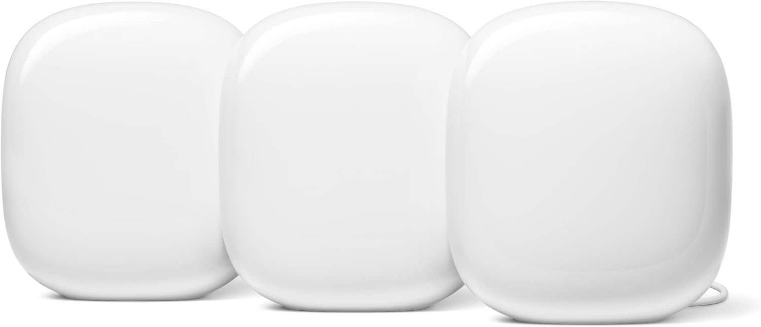 Google Nest WiFi Pro – 6E – Reliable Home Wi-Fi System with Fast Speed and Whole Home Coverage – Mesh Router – 3 Pack – Snow