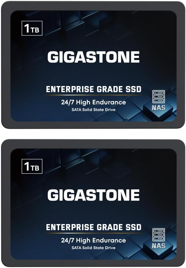 Gigastone Enterprise SSD 1TB NAS SSD Drive Cache (2-Pack) 24/7 Durable TLC High Endurance Business Server Data Center RAID Network Attached Storage 2.5″ SATA Internal Solid State Hard Drives