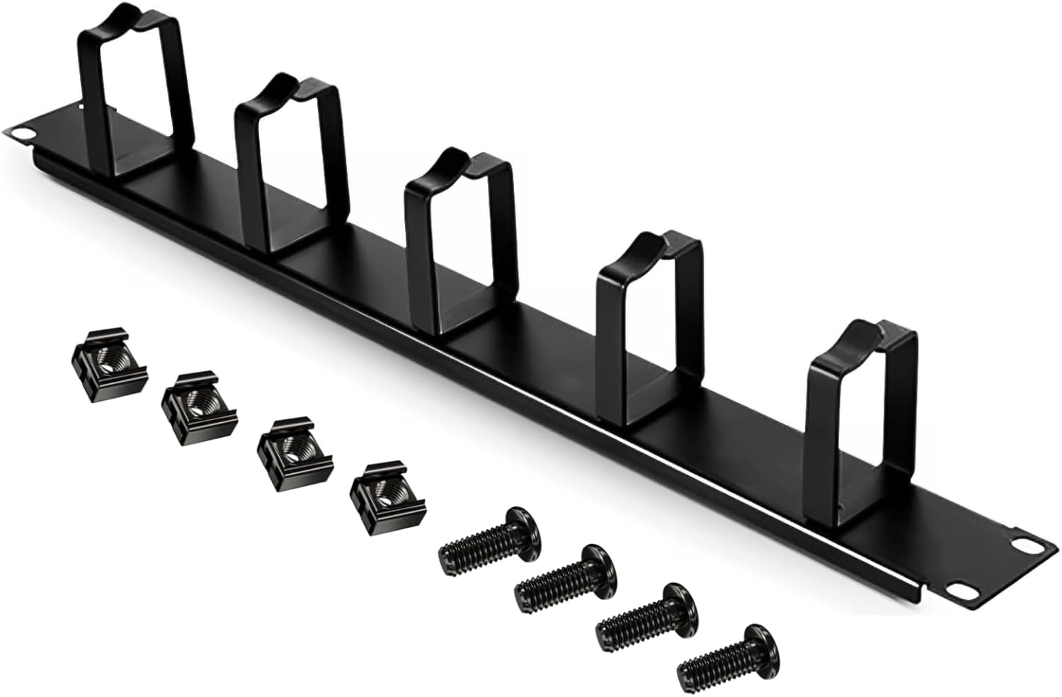 Server Rack Cable Management Panel w/D-Ring Hooks – 1U Horizontal Rack Mount Cable Organizer Cord Manager Metal for Network Server Cabinet Data Center (D-Ring 1U Metal)