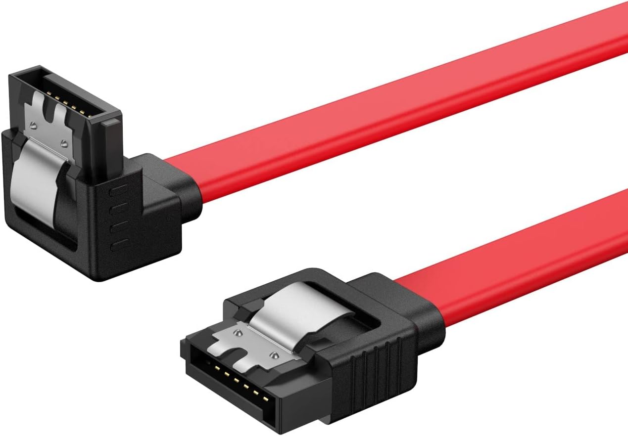 CableCreation SATA III Cable, [2-Pack] 8-Inch/0.6FT SATA III 6.0 Gbps 7pin Female to Downward Right Angle Female Data Cable with Locking Latch, Support for 2.5” SSD,3.5”HDD Drive, Red