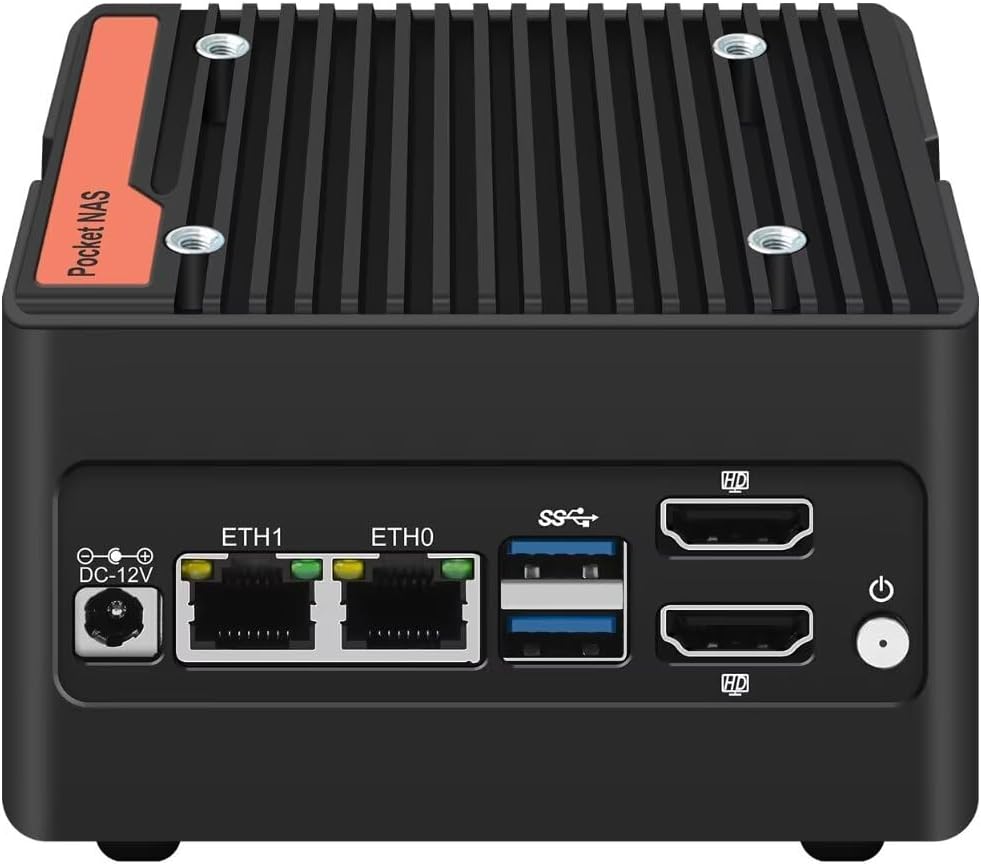 4 Bay NAS Mini PC i3 N305, 4 x NVMe Micro NAS Server for Desktop, 2 x i226-V 2.5GbE LAN Network Attached Storage with USB3.2, Support WiFi7/BT5.4, DDR5 16GB RAM 128GB SSD