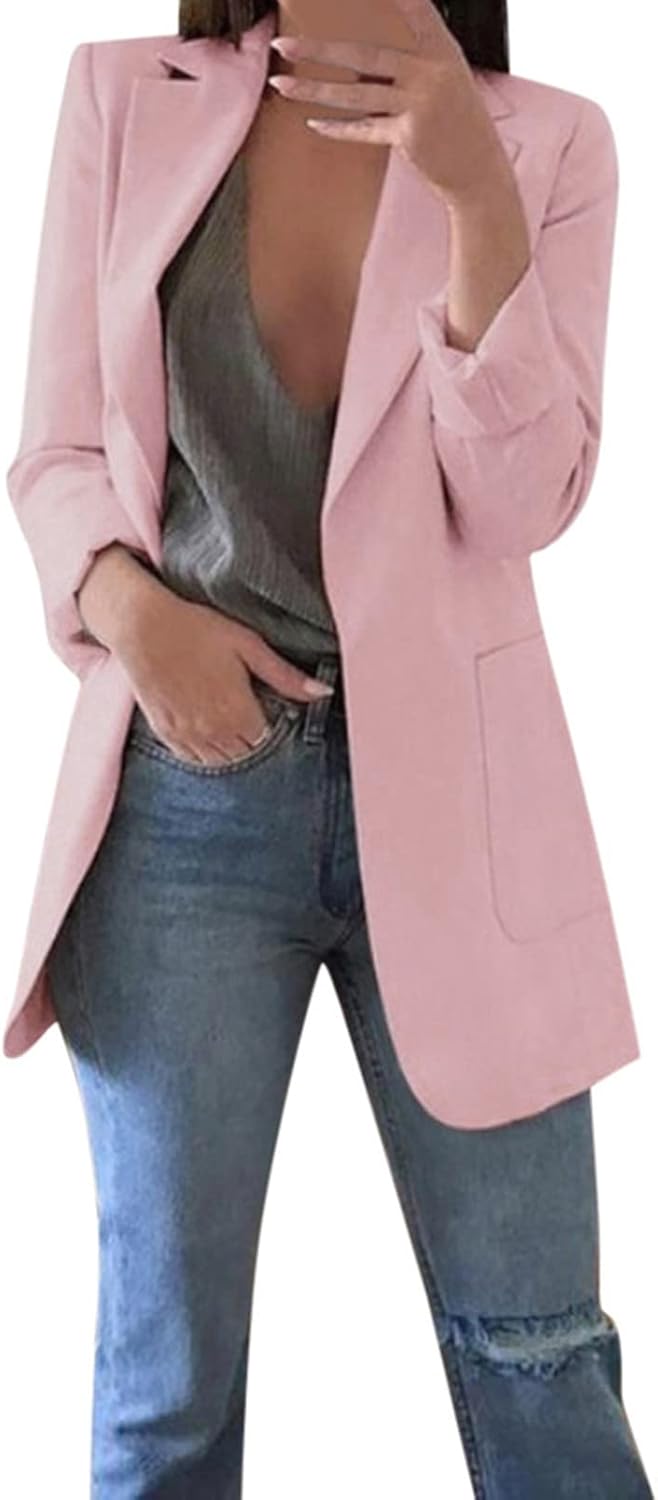 Plus Size Blazers for Women Business Casual Lightweight Jacket Long Sleeve Open Front Work Cardigan Suit with Pockets