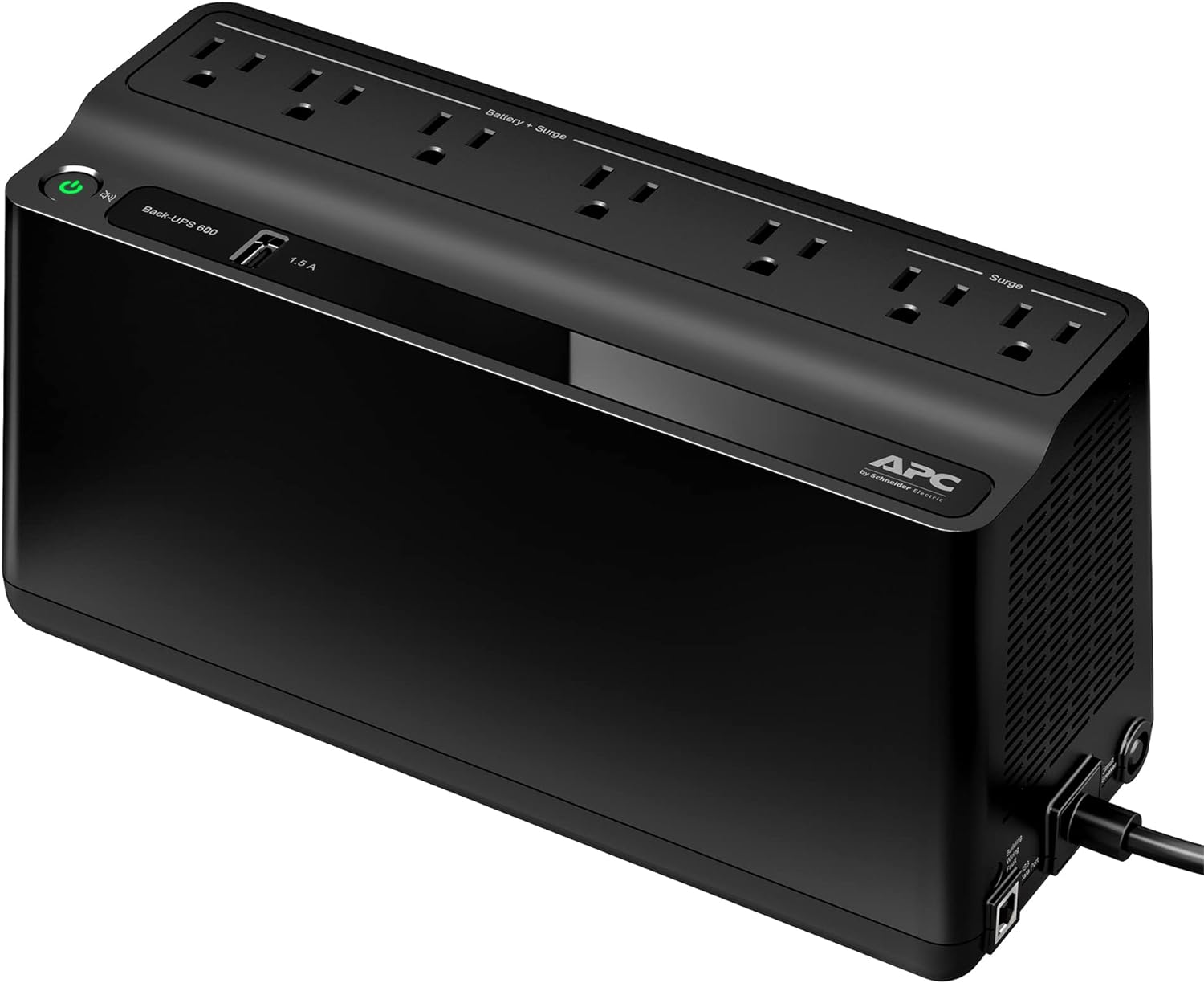 APC UPS Battery Backup and Surge Protector, 600VA/300 Watts Backup Battery Power Supply, BE600M1 Back-UPS with USB Charger Port