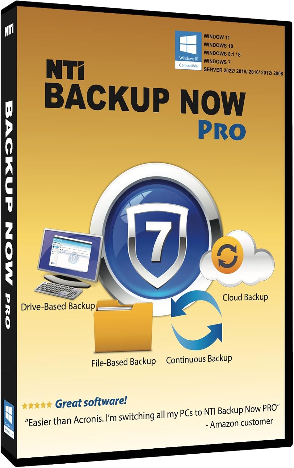 NTI Backup Now PRO 7 (for 1 Computer) | New for 2024 | The “Best Buy” Award-winning Backup Software | 4-in-1 Solution | Available in Download and CD | Permanent License (Not A 1-Year Subscription!)