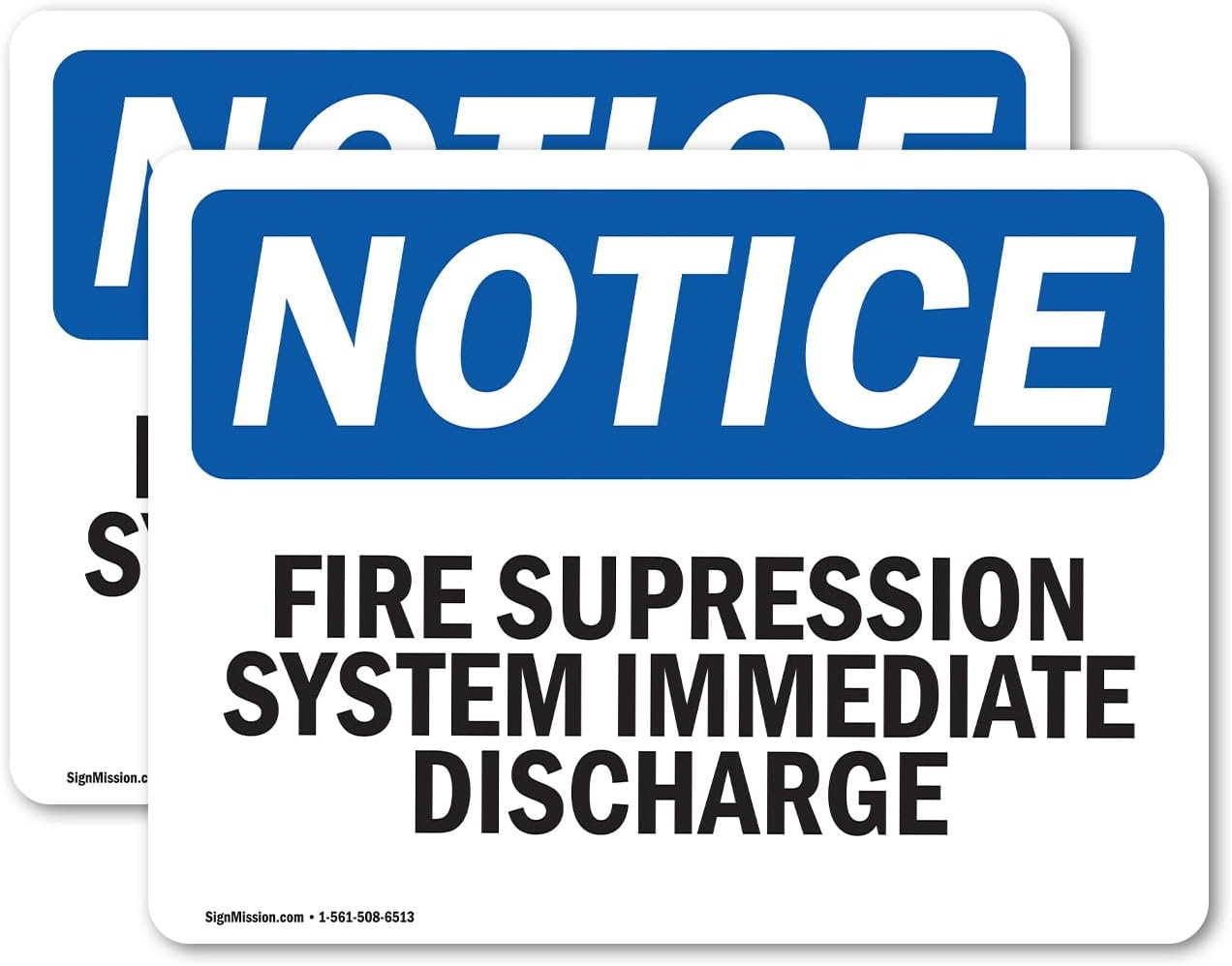 (2 Pack) Fire Suppression System Immediate Discharge OSHA Notice Sign 5 Inch X 3.5 Inch Vinyl Label Decal Sticker Weather Resistant, UV Protected for Workplace, Business, and Construction Site, Made in the USA