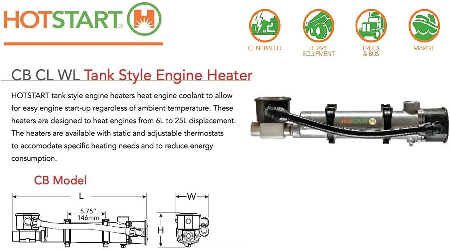 HOTSTART CB115110-200 Engine Heater – Weather-Tight Coolant preheater with Thermostat – Original – 1 Year Warranty!