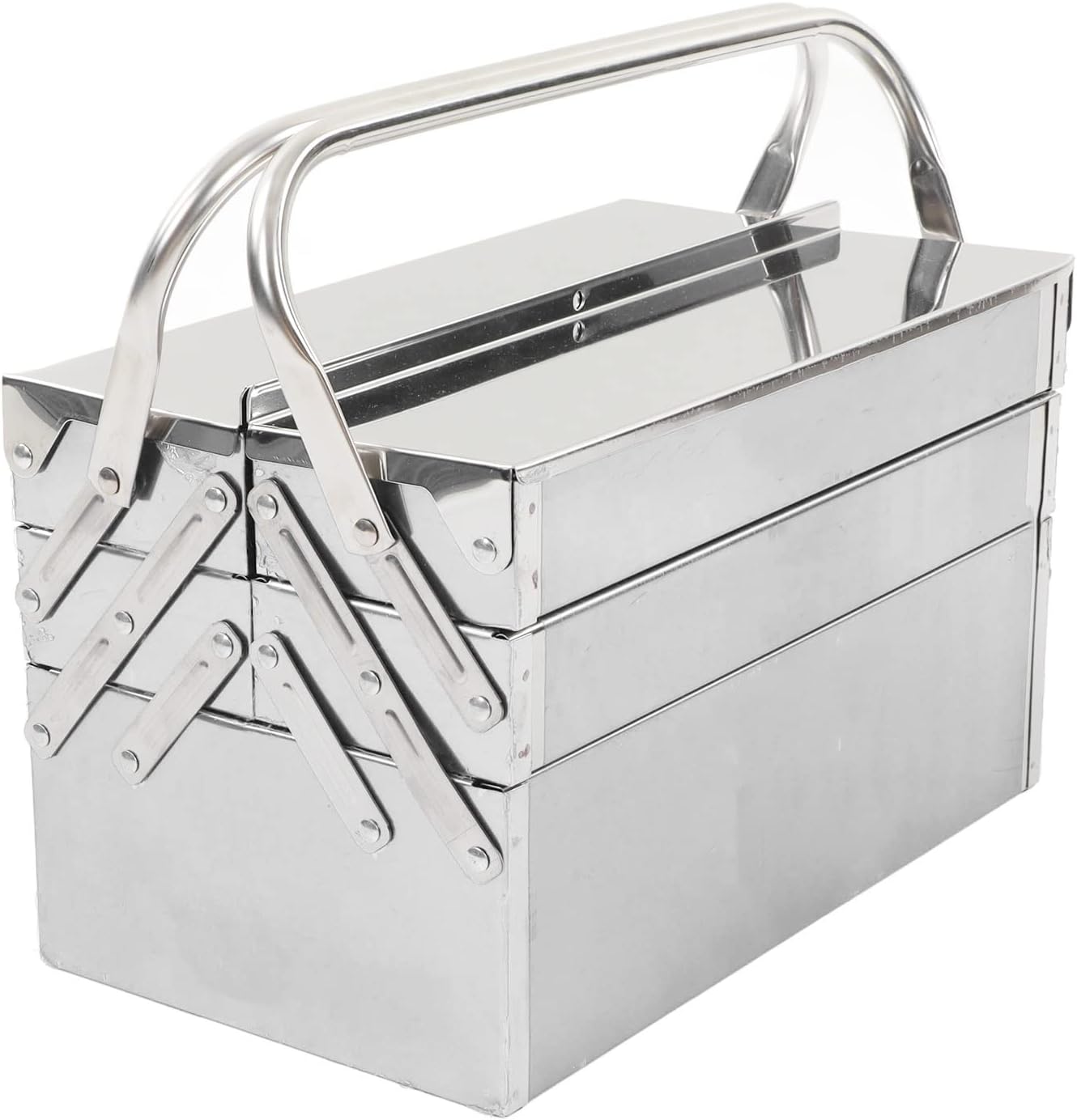 Portable Cantilever Tool Box Metal Folding Auto Maintenance Storage Organizer Stainless Steel 3 Layer 5 Tray Cantilever for Home and Auto Repair Folding Metal Toolbox (460)