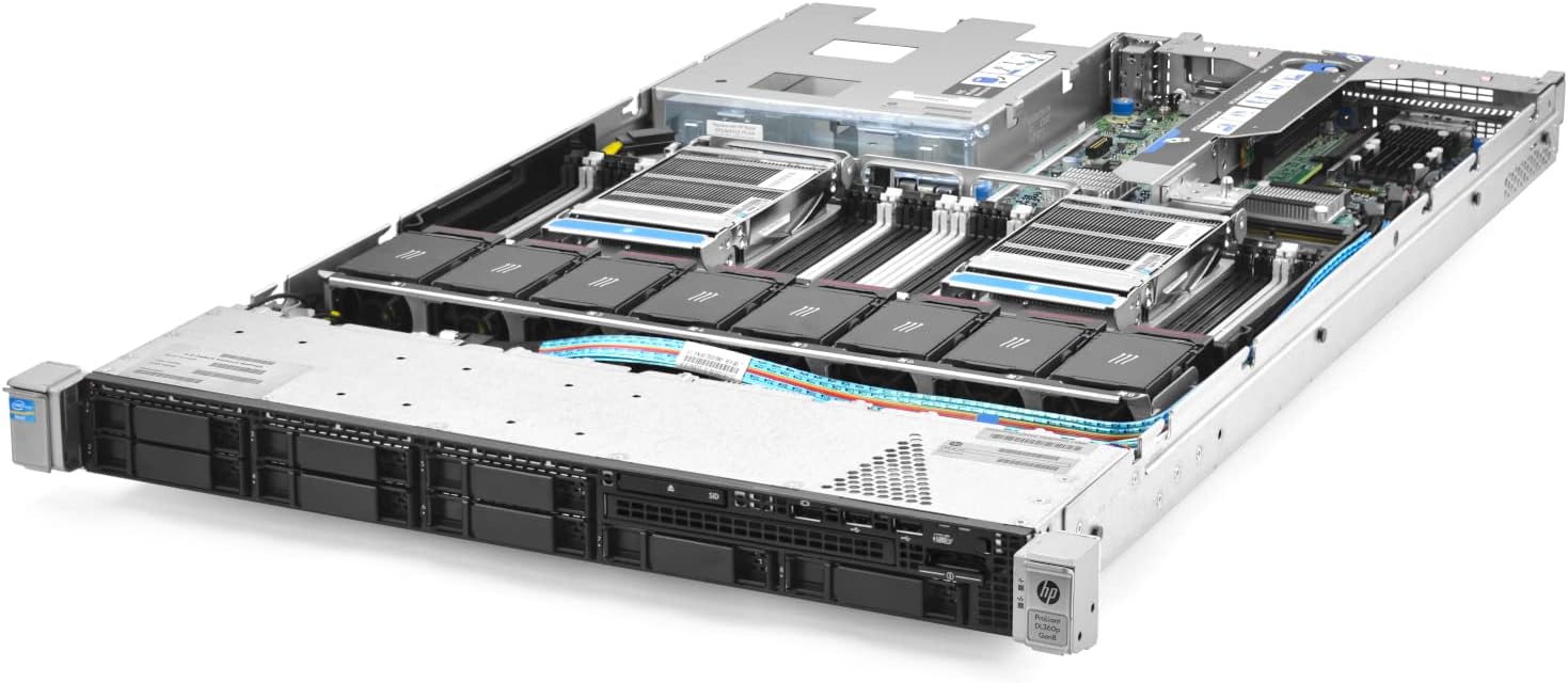 HP ProLiant DL360p Gen8 1U RackMount 64-bit Server with 2×6-Core E5-2640 Xeon 2.5GHz CPUs + 64GB PC3-10600R RAM + 8×300GB 10K SAS SFF HDD, P420i RAID, 4×GigaBit NIC, 2×Power Supplies, NO OS (Renewed)