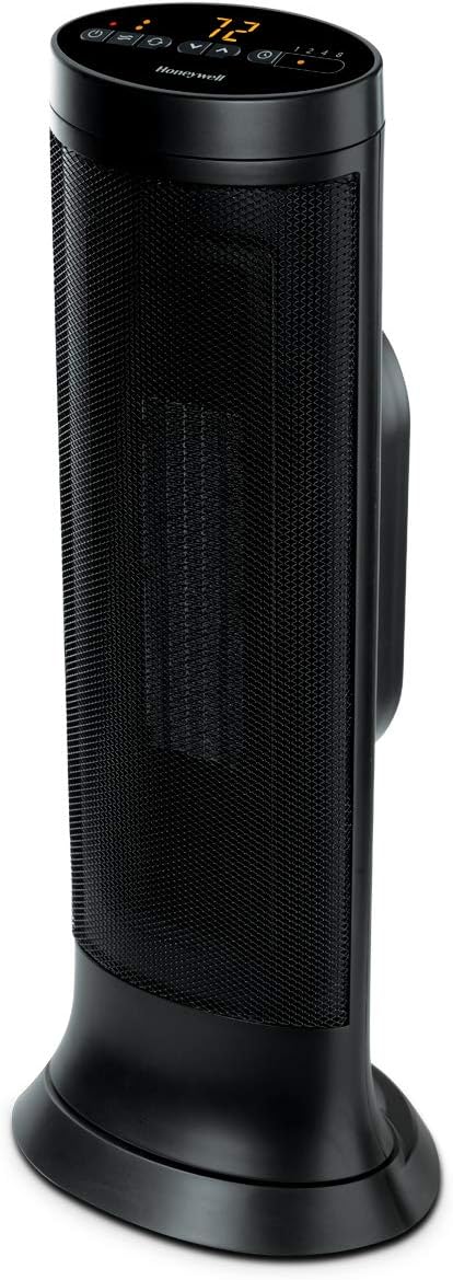 Honeywell Slim Ceramic Tower Heater, Large Room, Black – Easy to Use Ceramic Heater – Slim Space Heater with Two Heat Settings