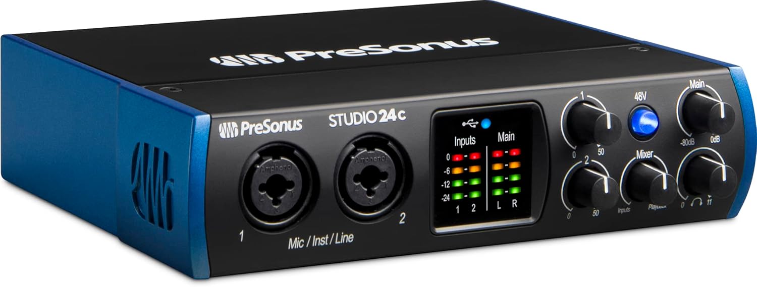 PreSonus Studio 24c 2×2, 192 kHz, USB Audio Interface with Studio One Artist and Ableton Live Lite DAW Recording Software