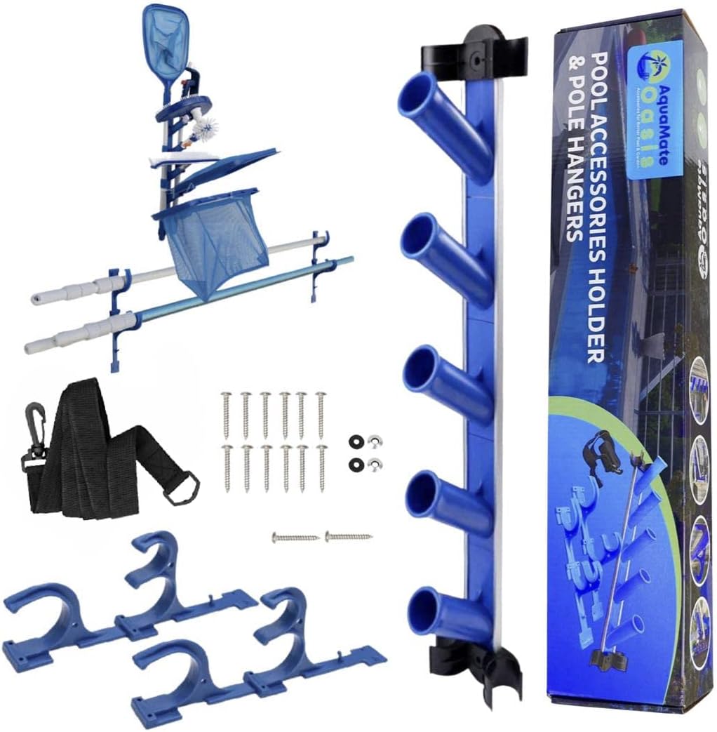 Swimming Pool Accessories Holder, Fence Hooks for Pool Equipment Organizer, Pool tool storage rack for Pool Skimmer Pole Hanger Pool Maintenance Vacuum hose Storage Pool Hooks for Poles