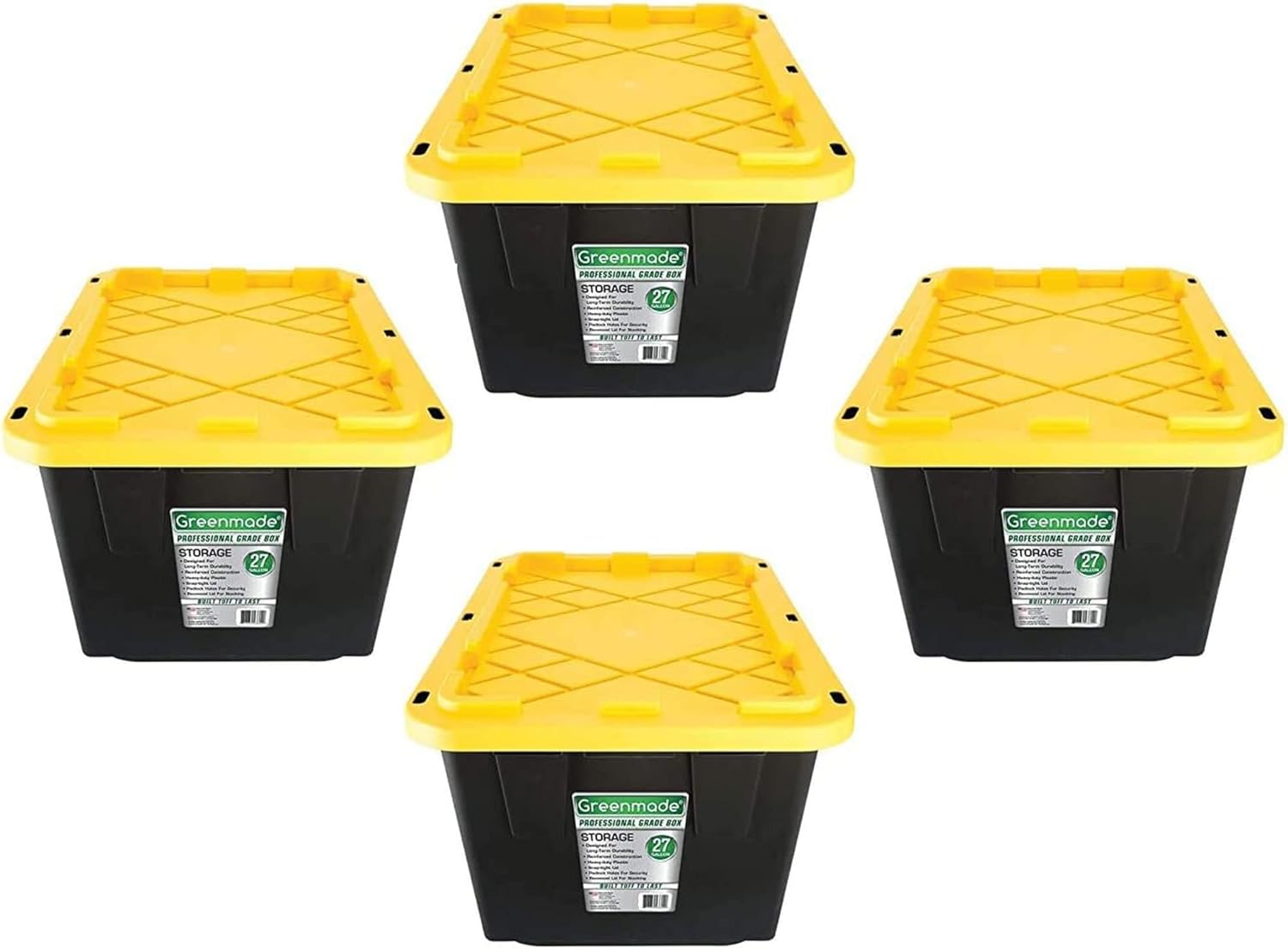 GREENMADE 27 Gallon Black & Yellow Storage Container (4-Pack)