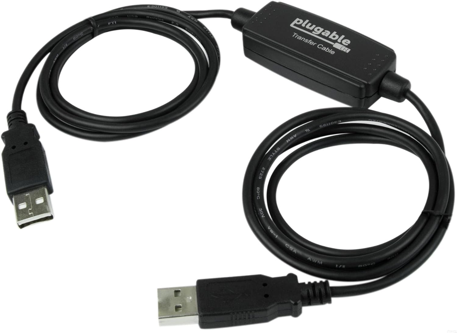 Plugable USB Transfer Cable, Unlimited Use, Transfer Data Between 2 Windows PC’s, Compatible with Windows 11, 10, 7, XP, Bravura Easy Computer Sync Software Included