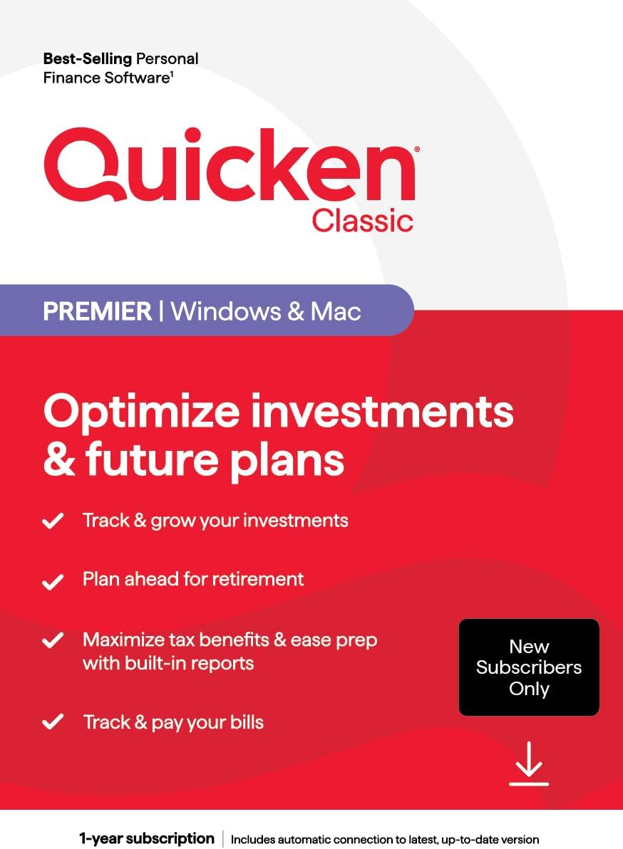 Quicken Classic Premier for New Subscribers| 1 Year [PC/Mac Online Code]