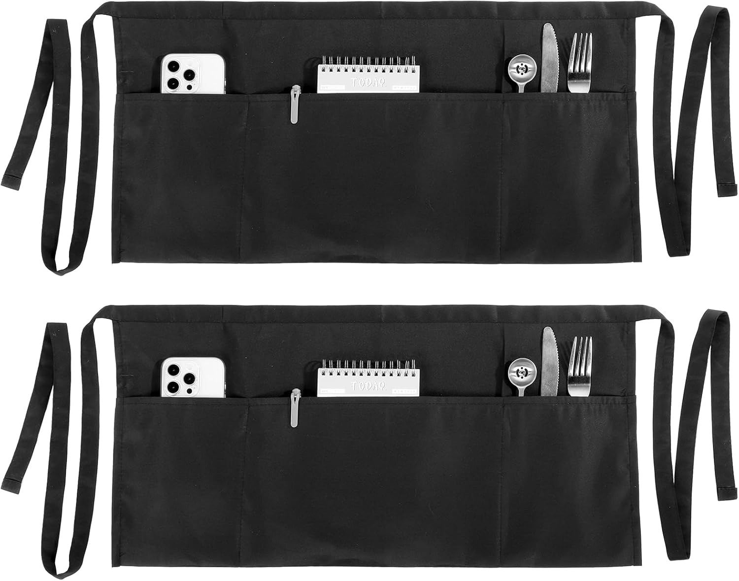 Waist Apron with Pockets, 2Pcs Server Aprons with 3 Pockets Black Waterdrop Resistant Premium Waiter Waitress Apron 23 Inch Long Bistro Half Waist Aprons for Women Men