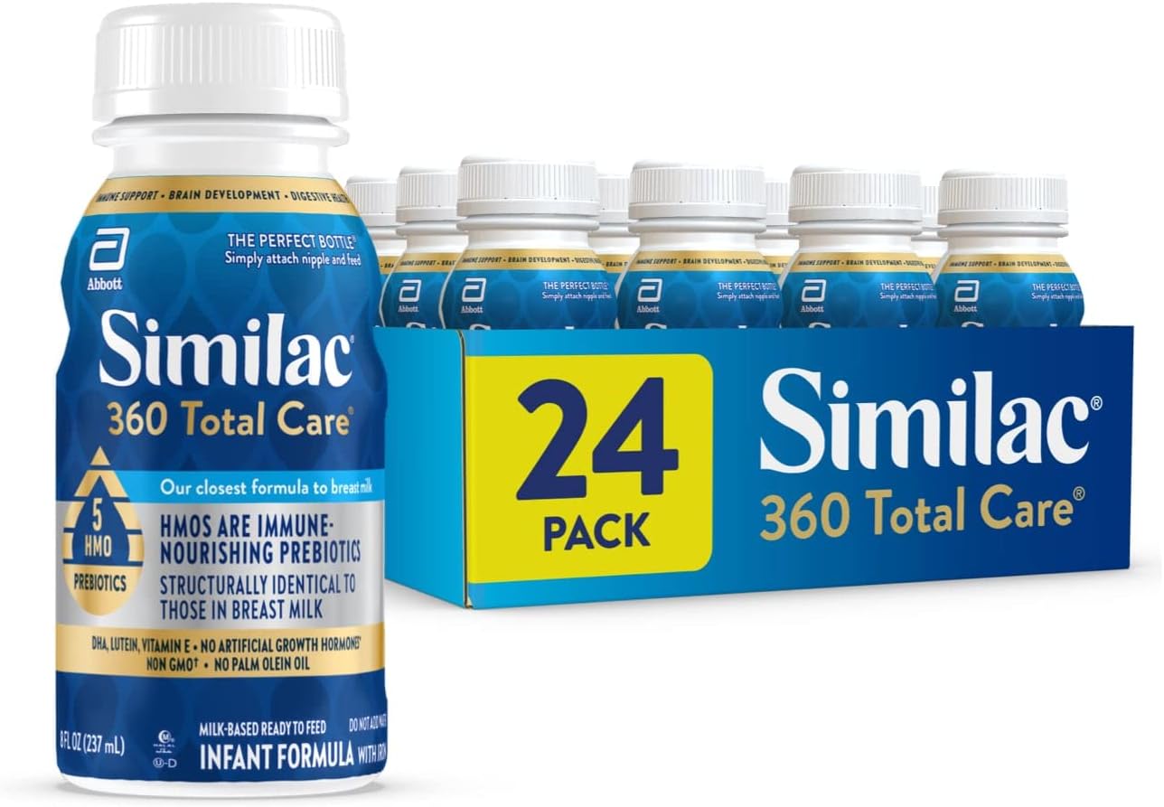 Similac 360 Total Care Infant Formula, Has 5 HMO Prebiotics, Our Closest Prebiotic Blend to Breast Milk, Non-GMO,‡ Baby Formula, Ready to Feed, 8-fl-oz Bottle, Pack of 24