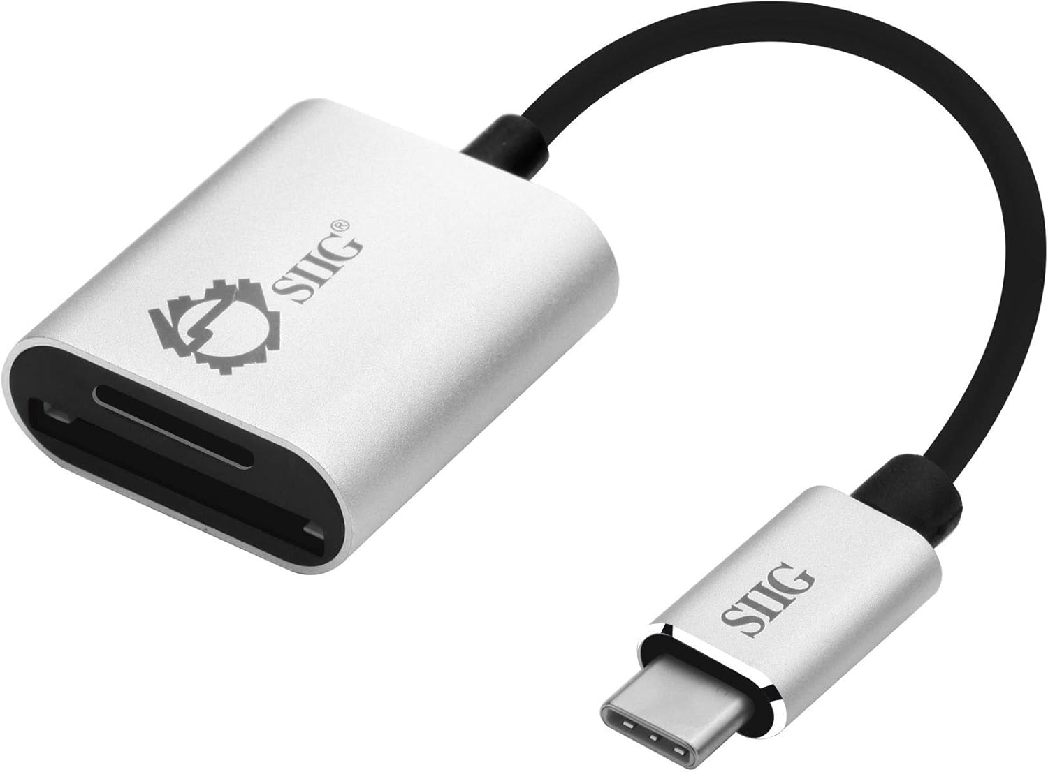 SIIG USB Type C 2-in-1 Card Reader for SD & Micro SD – Compact Aluminum Case – 5Gbps Data Transfer Rate – for Macbook Pro, Chromebook Pixel/Pixelbook, Samsung Galaxy S8, other USB C Devices – Silver