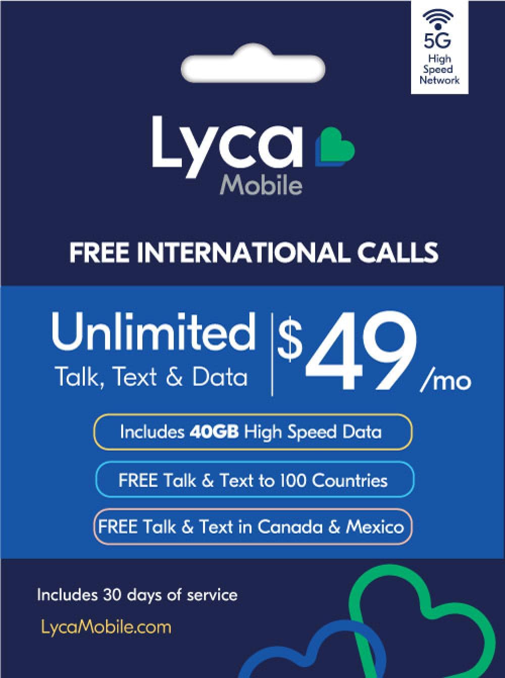 Lyca Mobile Prepaid 5G/4G SIM Card | $49 Plan | Unlimited Talk, Text & Data | 40GB High Speed Data